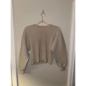 John Elliott Womens Ribbed LS Crew Neck Crop Top SIze Beige Balloon Sleeve 1 / S